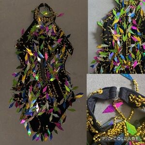 Black Leotard with Sparkly gold Attachments for Dance/Ballroom